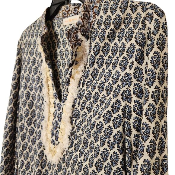 Tori Burch Tunic Top Size 8 Embellished Fringe And Beaded Accents Side Zip - Picture 6 of 16